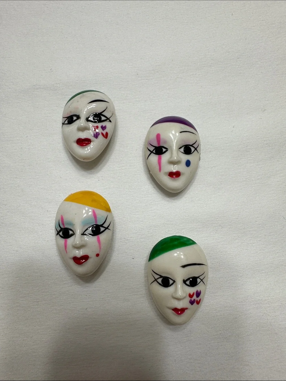 Artisan Ceramic Mask button covers- White with Multicolor Accents